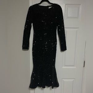 Sparkly black sequins long sleeve midi dress